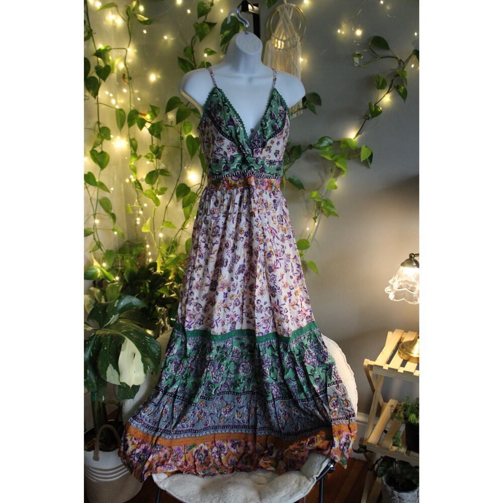 Angie Boho Floral Maxi Dress NWT | Smocked Back | Cottagecore Festival Dress - Picture 2 of 10